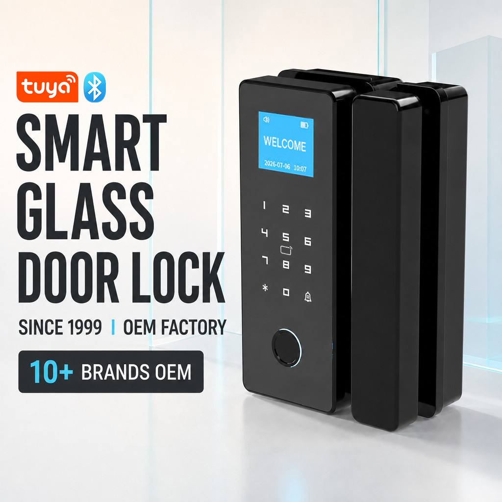 No Drill Tuya Smart Glass Door Lock Fingerprint Digital Password IC Card Access Control Keyless Office Frameless Door Lock