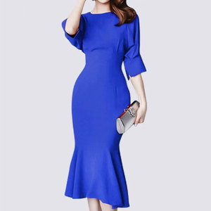 green emerald velvet dress Women's Lace Fit Flare Dress in Blue main image 0