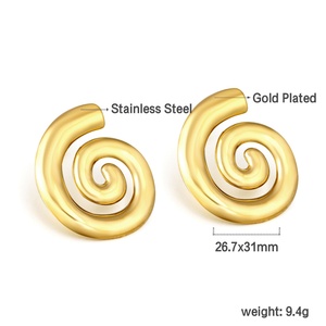 Vente en gros de boucles d'oreilles géométriques en spirale minimalistes en acier inoxydable, plaquées or 18 carats, hypoallergéniques, bijoux pour femmes, nouvelle mode - Product Image 2
