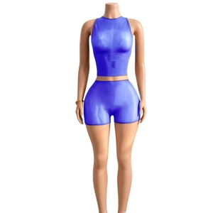 PEEQI 2026 Summer Hot Sale Women's Glossy <strong>See</strong> <strong>Through</strong> Tank <strong>Top</strong> and Shorts 2 Piece Set Women Sexy Outfits Lingerie - Product Image 5
