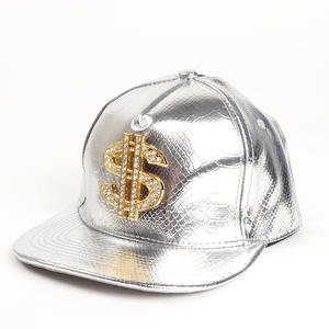Casquette de baseball snapback en cuir PU à 5 panneaux, style punk hip-hop doré, motif crocodile, imperméable, avec signe dollar diamanté et visière plate - Product Image 4