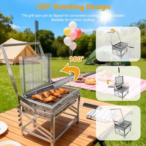 Barbecue au charbon Ergocar, multifonctionnel, portable, rotatif, hauteur réglable, aération, <span class=keywords><strong>plateau</strong></span> à charbon à 4 niveaux, pour fumer, pique-niques - Product Image 3