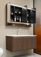 Meuble de salle de bain mural moderne en bois avec miroir LED et deux tiroirs de rangement, disponible en taille personnalisée, vente en gros directe usine