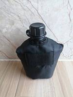 Bouteille d'eau tactique noire en plastique HDPE pour extérieur, bouteille de 1 litre pour cantine avec couvercle noir pour randonnée, camping et boisson