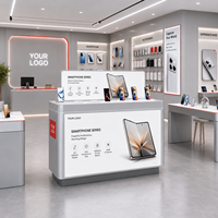 Vitrine de présentation pour téléphones portables, aménagement de magasin de détail de marque personnalisée, avec éclairage LED rétroéclairé, écologique, robuste et sécurisée