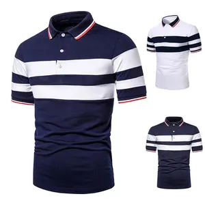 Factory Outlet Men's Shirt Two Tone Paneled Stripe Polo Shirt Striped Sleeve T-Shirt