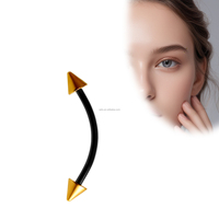Barre de piercing punk en acier inoxydable noir avec embout conique doré pour nombril, accessoires corporels, anneaux de sourcil