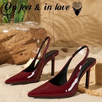 Escarpins d'Été Rouge Bordeaux Uni pour Femmes à Talons Aiguilles, Fermeture Éclair, Tendance Mode avec Talons Fins et Bout Pointu Décolleté