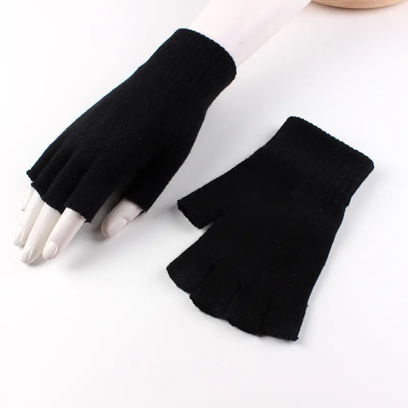 custom solid black knitted warm knit cycling screen fingerless 100 acrylic winter gloves and mittens