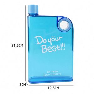 Custom logo 420ml PP Matt Transparent <b>A5</b> Plastic Flat square <b>Water</b> <b>Bottle</b> with Silicone RingTrvel Direct Drinking <b>Bottle</b> - Product Image 2