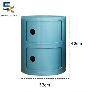 Piccolo <span class=keywords><strong>Comodino</strong></span> di Design Moderno Francese Mobile Contenitore Rotondo a Doppio Strato con Cassetti Tavolino da Notte per Camera da Letto Sotto Scrivania - Product Image 3