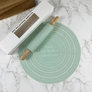 Ensemble de rouleaux de cuisson durables Outils pour gâteaux Gadget de cuisine Cookie Couleur personnalisée Tapis de pâtisserie en silicone de qualité alimentaire Rouleau à pâtisserie antiadhésif