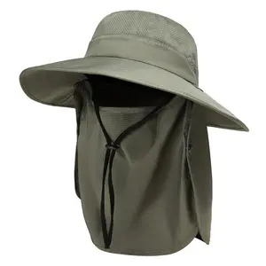 Sombrero de cubo de malla de ala ancha para pesca al aire libre con cuerda ajustable Sombrero de protección solar
