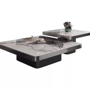 طاولة قهوة عصرية فاخرة مربعة من الرخام والستانلس ستيل الذهبي، متعددة الوظائف وقابلة للتمدد بتصميم كلاسيكي لأثاث غرفة المعيشة المنزلية - Product Image 6