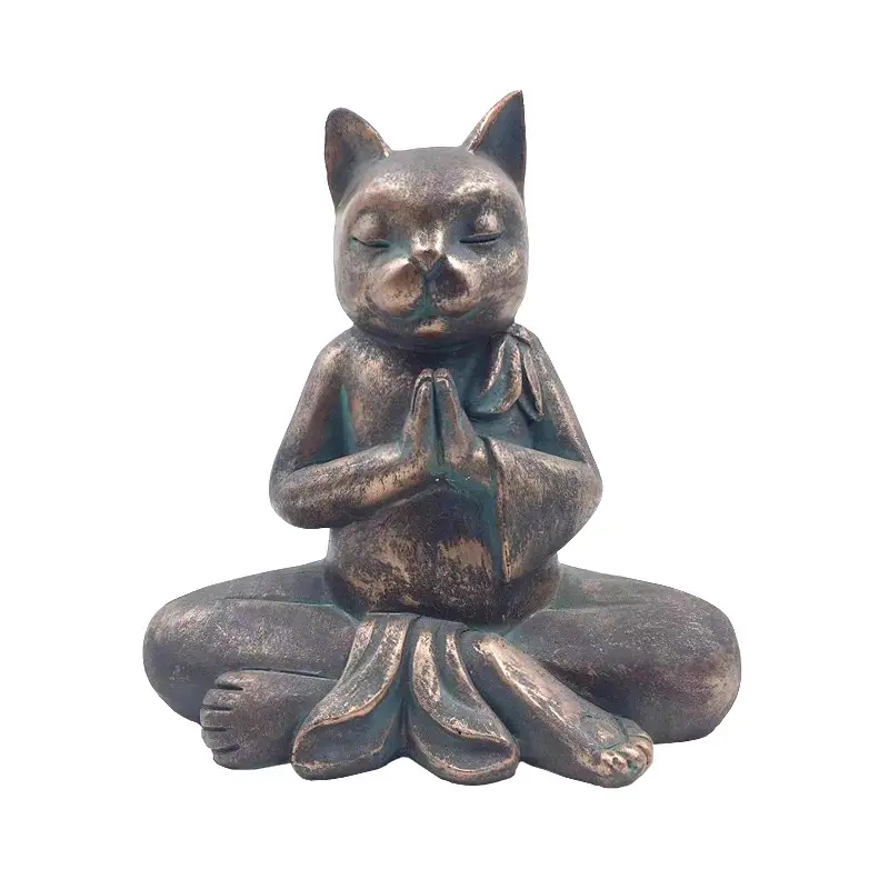 Décoration de jardin zen personnalisée méditant yoga animal statue résine artisanat chat assis en méditation figurine ornement décor à la maison