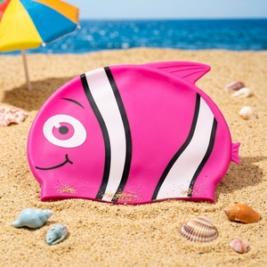 Bonnet de bain en silicone 100% haute élasticité avec logo personnalisé, motif poisson de dessin animé, ajustement confortable pour <span class=keywords><strong>cheveux</strong></span> courts, pour enfant - Product Image 4