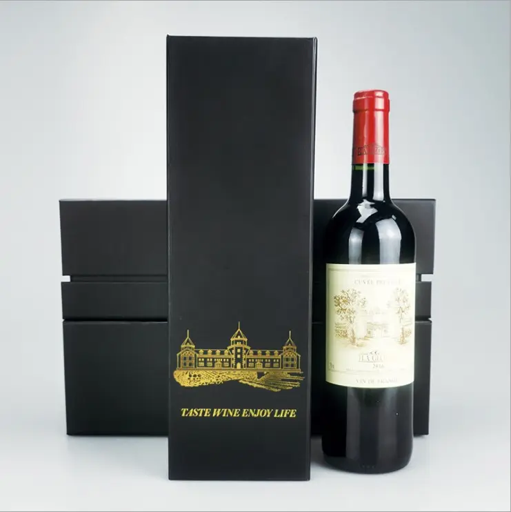 Caja de embalaje de cartón rígido de lujo, personalizado, con espuma EVA, para regalo de Whisky y vino tinto