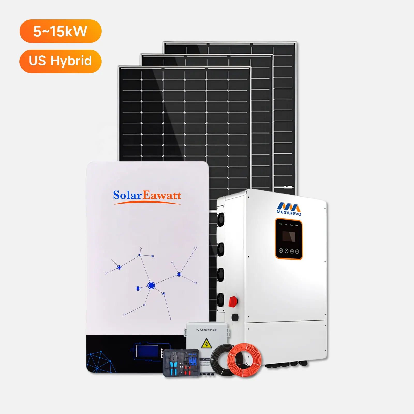 ソーラーパネルシステム5KW ~ 15KW家庭用ハイブリッド太陽光発電システム