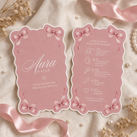 Carte d'instructions personnalisée découpée sur mesure à bords ondulés avec impression couleur et illustration de nœud pour les petites entreprises de faux ongles