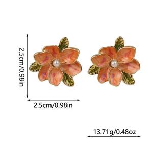 Pendientes de Aleación con Diseño de Flor de Gardenia y Perla Esmaltada, Estilo Francés Versátil, Personalizados, para Mujer - Product Image 2