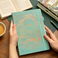 Carnet de lecture A5 personnalisé avec couverture en cuir menthe, reliure cousue, couverture rigide