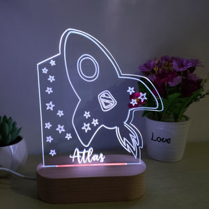 Rocket Luz de noche personalizada Luz de noche para niños Lámpara de letrero con nombre de bebé Regalo de habitación de guardería Lámpara de acrílico 3D - Product Image 2
