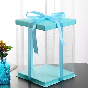 Factory Outlet Custom Blue <b>Clear</b> Tall <b>Cake</b> <b>Boxes</b> Transparent PET Paper Packaging UV Advantage Embossing Matt Lamination Features - Product Image 1