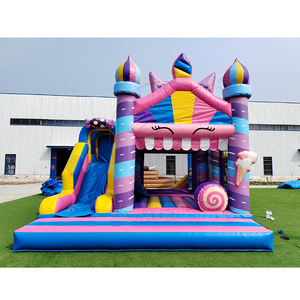Château gonflable commercial sur le thème des confiseries avec toboggan, combo gonflable bonbons et crème glacée pour locations de fêtes pour filles - Product Image 1