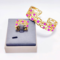 Ensemble de bijoux unisexe tendance en zircon plaqué or 18 carats de haute qualité - Marques célèbres, collier, boucles d'oreilles, bague, bracelet, mariage, sans ternissement