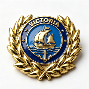 Badge Victoria en émail dur plaqué or, emblème souvenir circulaire avec motif bateau et ancre - Product Image 4