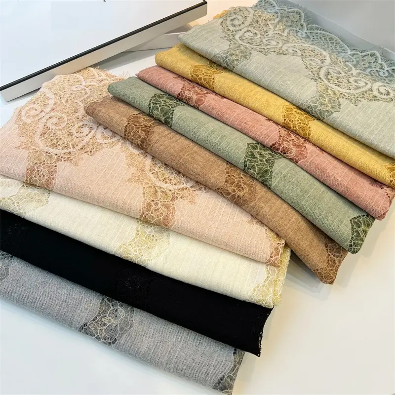 2023 Lace Silk Scarf Fashion Wool Silk Shawl Women Long Silk Scarves Premium Foulard Shawl