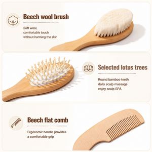 3-Piece Personalized Wooden Baby <b>Hairbrush</b> <b>Set</b> Custom Engraved Name Soft Goat Wool Modern Multifunction Design-Birth Gift - Product Image 6