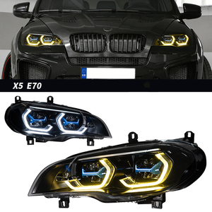 Ensemble de phares pour BMW X5 <span class=keywords><strong>E70</strong></span> (2007-2013) - Phares modifiés bicolores avec yeux de laser dorés - Product Image 1