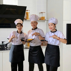 High Quality Chef Coat Short Sleeve White Breathable Sweat Absorbent Polyester Cotton Restaurant <b>Kitchen</b> Workwear - Product Image 2