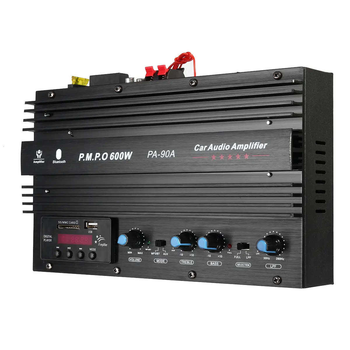 Amplifier Audio mobil 12V 600W, PA-90A A1941 C5198 Power Tube 2.0 saluran biru, gigi dengan USB MP3 / SD / FM fungsi tampilan Radio