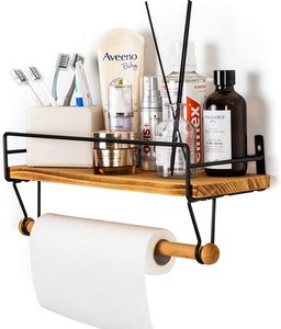 Solución de almacenamiento para baño y cocina, estante flotante de madera rústica con 8 ganchos, toallero extraíble montado en la pared, popular y asequible - Product Image 5