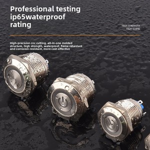 Kim loại 4-<span class=keywords><strong>pin</strong></span> thường mở 16mm19mm22mm push button chuyển đầu phẳng thiết lập lại 3A IP65 điện tử - Product Image 2