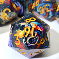 Ensemble de dés de jeu polyédriques à bords vifs en résine faits à la main avec cœur cosmique noir Dragon pour jeux de société de table DnD TTRPG Cadeaux-PW1