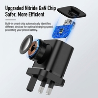 Chargeur mural 3 en 1 GaN 65W, chargeur sans fil pour montre, USB Type-C QC3.0/PD, chargeur rapide pour smartphone, tablette, ordinateur portable, voyage portable