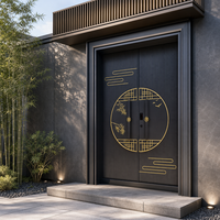 Porte d'entrée minimaliste en aluminium coulé doré avec motif en treillis de bambou, antivol et isolante thermiquement, pour villa et usage commercial