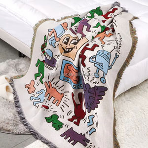 Дизайнерские персонализированные хлопковые полиэфирные жаккардовые тканые одеяла с кисточками с дизайнерским логотипом - Product Image 1