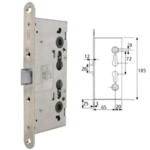 Serratura Tesa Antipanico Cf60 /65 mm. Fronte Zincato - Product Image 2