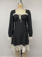 Vente en gros de robes mini vintage à col carré et à volants à pois, robes élégantes pour femmes, pour les occasions spéciales