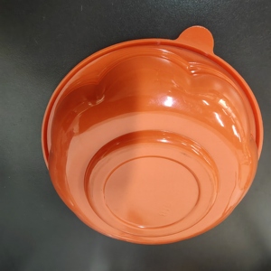 Mangkuk Salad Microwave plastik besar, mangkuk Salad sekali pakai, plastik bulat transparan/Oranye 64oz dengan tutup hewan peliharaan - Product Image 2