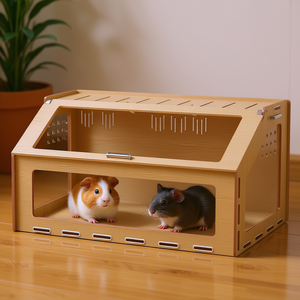 Cage pour animaux de compagnie, habitat en bois de chêne de 39 pouces avec fenêtre en acrylique pour hamster pygmée, gerbille, cochon d'Inde, rat, utilisation en intérieur - Product Image 2