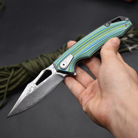 Couteau pliant à roulement à billes avec lame en acier Damas VG10 et manche en G10, couteau de poche EDC portable pour le camping, la randonnée et la collection