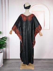 Conjunto de vestido Boubou <span class=keywords><strong>Mama</strong></span> elegante de Material Floral tradicional africano con bufanda vestidos Maxi bordados de dos piezas para mujer K1056 - Product Image 6