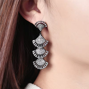 Pendientes de latón chapados en oro con circonitas negras y verdes, con colgante de <span class=keywords><strong>abanico</strong></span> personalizado, para mujer, de moda, exagerados, para fiesta - Product Image 5