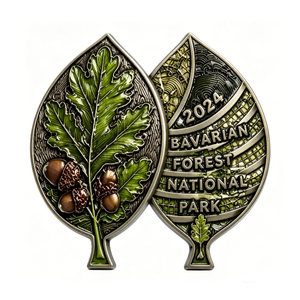 Parc National Forêt Bavaroise 2024 Médaille Feuille de Chêne en Alliage de Zinc Plaqué Argent avec Gravure Souvenir Jeton de Collection - Product Image 2