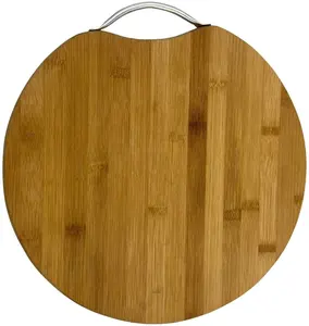 Best-Selling Round Bamboo Chopping Board with Easy Clean Metal Handle Kitchenware Gift